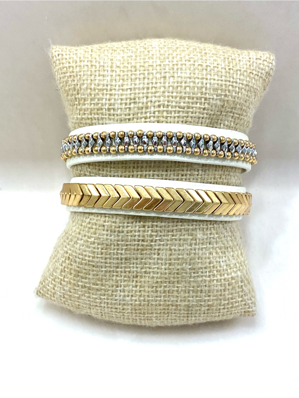 Stella & Dot Gold And Silver Beaded Wrap Bracelet And Necklace On White Band